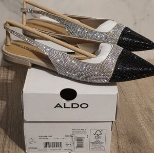 ALDO Women's Glittering Black and Silver Flats Size 6 NEW